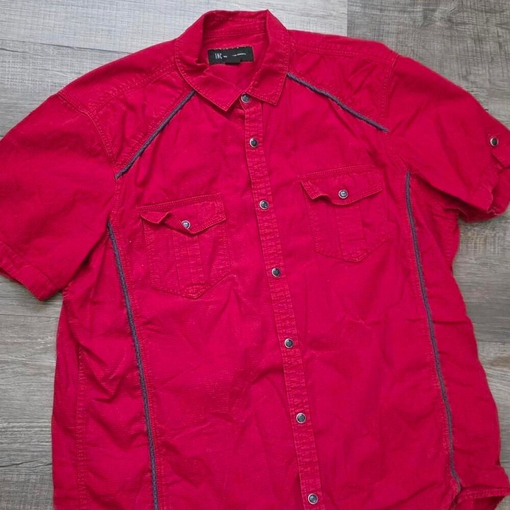 Inc International Concepts Men's Red Button Up Shirt Short Sleeve Size Large